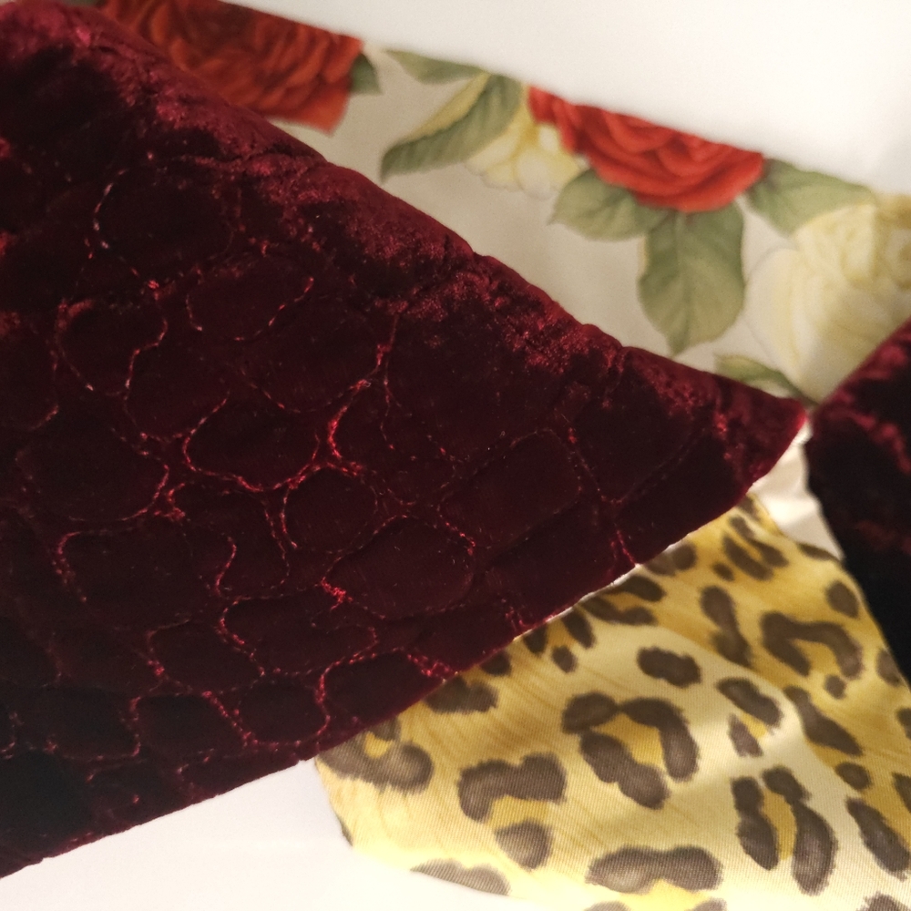 Salvatore Ferragamo burgundy velvet   flower leopard pattern silk scarf - Picture 10 of 16